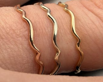 Wavy Gold Ring - Solid 9ct Recycled Gold, Handmade to Order in the UK