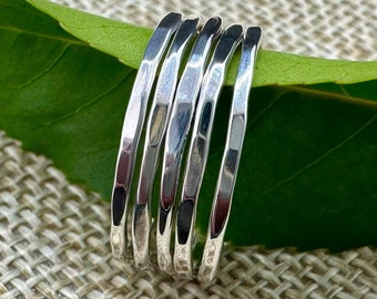 Handmade Hammered Sterling Silver Stacking Ring Set - Recycled Silver