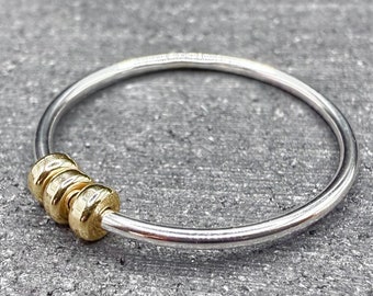 9ct Gold and Sterling Silver Fidget Ring | Flat Beads | 925 | 9ct | Stacker | Spinner | Beads | Recycled Material | Handmade in the UK
