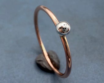 9ct Red Gold Ring with Sterling Silver Bead | Solid | Recycled | Handmade in the UK