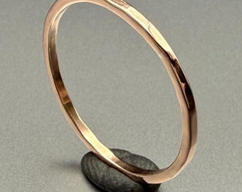 Square Red Gold Hammered Stacking Ring | Solid 9ct Gold | Recycled | Handmade in the UK