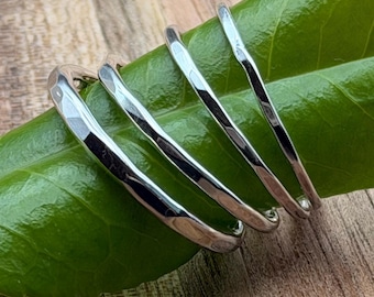 Hammered Sterling Silver Stacking Ring | Polished | Stacking | Thumb Ring | 925 | Recycled | Handmade in the UK