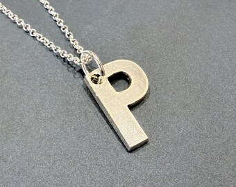Sterling Silver Initial Letter Necklace | 15mm Charm Pendant | Handmade UK