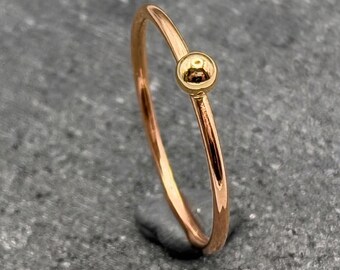 9ct Red Gold Ring with 9ct Gold Bead | Solid Gold | Recycled Gold | 9ct | Handmade in the UK