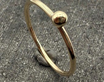 9ct Gold Stacking Ring with 9ct Gold Bead | Solid Gold | Recycled Gold | 9ct | Handmade in the UK