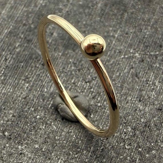 9ct Gold Stacking Ring with 9ct Gold Bead | Solid Gold | Recycled Gold | 9ct | Handmade in the UK
