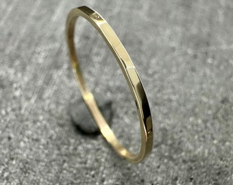 9ct Yellow Square Gold Hammered Stacking Ring | Solid Gold | Recycled | Handmade in the UK