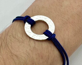Sterling Silver Washer Bracelet | Hammered Finish | Adjustable | 925 | 100% Recycled | For Him | For Her | Handmade in the UK