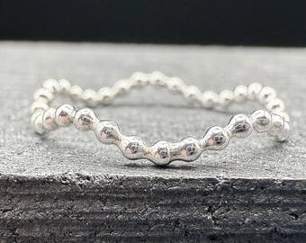 Wavy Beaded Sterling Silver Ring | 925 | Stacker Midi Band | Recycled Material | Handmade in the UK