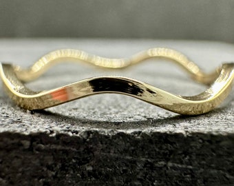 9ct Yellow Gold Square Wavy Stacking Ring | Solid Gold | Recycled | For Her | Handmade in the UK