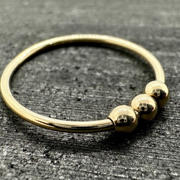 NEUE 9ct Gold Fidget Ring | 3 Perlen | Für Sie | Angst Ring | 9ct | Massiv Gold | Handgefertigt in Großbritannien