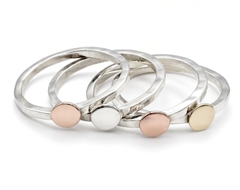 Hammered Sterling Silver Disc Ring | Rose Gold | Yellow Gold | Copper | Handmade in the UK