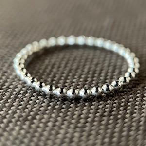 Beaded Sterling Silver Ring | 925 | Stacker Midi Band | Recycled Material | Handmade in the UK