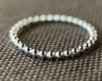 Beaded Sterling Silver Ring | 925 | Stacker Midi Band | Recycled Material | Handmade in the UK