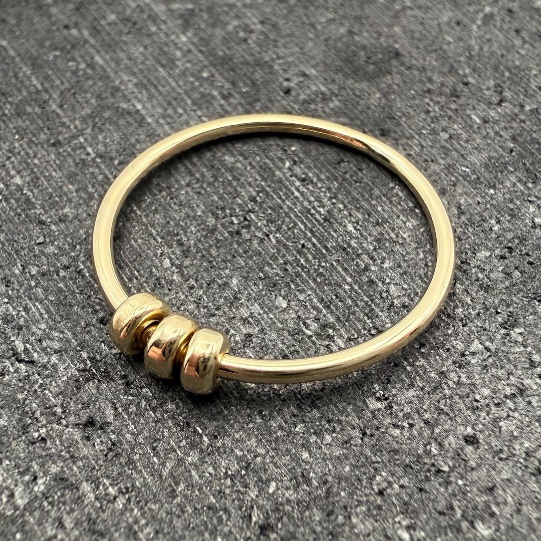 Gold Fidget Ring for Women - 9ct Solid Gold With 3 Flat Beads - UK ...