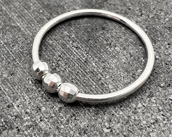 Solid Sterling Silver Fidget Ring | Faceted | Beads | 925 | Stacker | Spinner | Beads | Recycled Material | Handmade in the UK