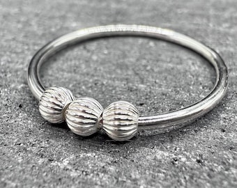 Sterling Silver Fidget Ring | Rippled Beads | 925 | Stacker | Spinner | Beads | Recycled Material | Handmade in the UK