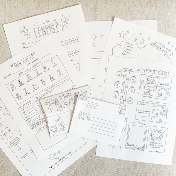Pen Pal Kit Printables - Snail Mail - Kids Penpal Set - Printable envelopes - PDF download - Pen Pal Stationery Supplies - Pen Pal Template