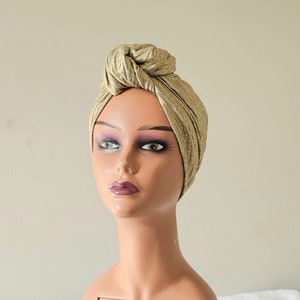 Turban hat, vintage style gold glitter adjustable knot turban for women, pretied headwrap, Beanie hat for alopecia and chemo, gift for her
