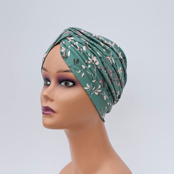 Pretied cotton summer turban for women, chemo headwear, vintage alopecia hat, gift for her, cancer hat, breatheable headwrap, Beanie cap