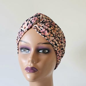 Turban,pretied pink floral turban for women,chemo flower turban cap, chemo alopecia hat head covering,gift for her,hair loss Beanie headwear