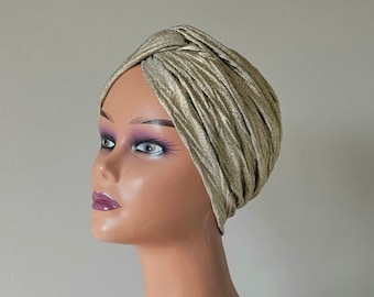 Turban, Vintage Stil Turban Haube, Gold glitzernder Turban für Frauen, Chemo Mütze, Geschenk für Sie, Mütze gegen Alopezie