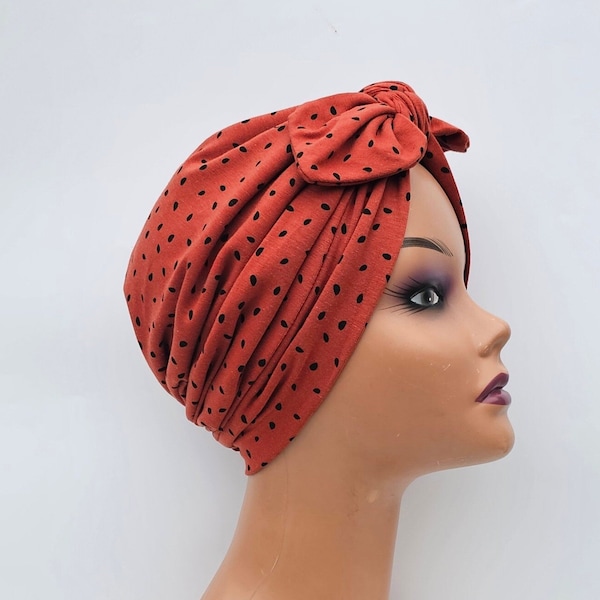 Turban for women,Satin lined pretied bow turban,pretied cotton headwrap, chemo hat,chemo gift,alopecia summer headscarf hat, Beanie headwear