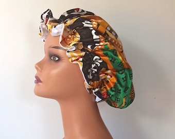 Bonnet en satin, bonnet en satin réversible, bonnet en soie à imprimé floral, bonnet de couchage, bonnet de nuit, cadeau de soins capillaires, cadeau pour elle, foulard de sommeil en soie
