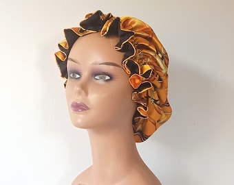 Bonnet en satin, bonnet en satin réversible, bonnet en soie à imprimé floral, bonnet de couchage, bonnet de nuit, cadeau de soins capillaires, cadeau pour elle, foulard de sommeil en soie