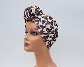 High Quality Top Knot Leopard Print Turban Style Chemo Alopecia Pre Tariff Price Leopard Print Pre-tied Turban | Women main image 2