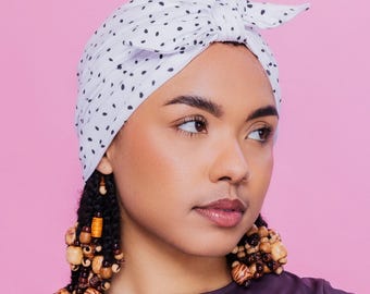 Satin Lined Cotton Turban Headwrap, Pre-tied Bow Headwear, Chemo alopecia hairloss gift for her