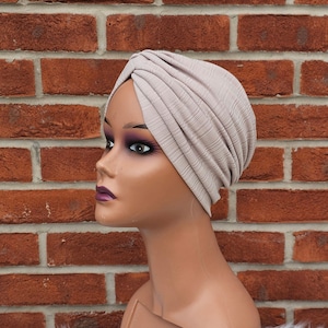 Turbante da donna, turbante stile vintage color avorio, fascia per capelli pre-annodata, cappello per chemioterapia, copertura per alopecia, regalo per lei, turbante pre-annodato, berretto