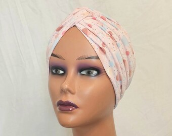 Pink pretied turban for women,floral spring summer turban Beanie,chemo alopecia  hat,pretied headwrap chemo gift for her, yoga boho headwear