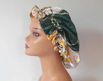 Bonnet en satin, bonnet en satin réversible, bonnet en soie à imprimé floral, bonnet de couchage, bonnet de nuit, cadeau de soins capillaires, cadeau pour elle, foulard de sommeil en soie