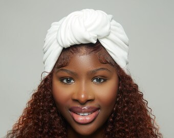 Ivory colour vintage design adjustable turban, pre tied headwrap, chemo turban, alopecia hat, Turban Beanie, gift for her, headwear