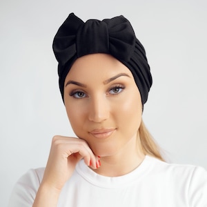 Turban for women,turban with removable bow,satin lined turban cap, pretied headwrap gift,chemo headscarf, alopecia beanie,gift for her
