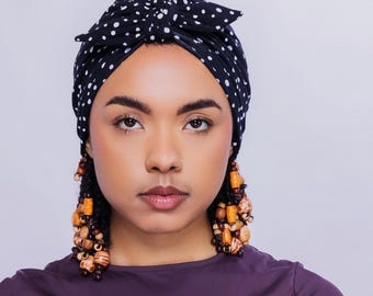 Polka Dot bow Turban, Satin Lined Cotton beanie heawear, Chemo Alopecia Hairloss gift for women