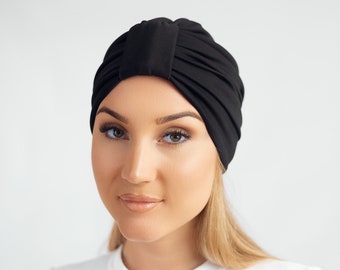 Turban for women, Black turban, Turban, Ladies hat, Turban cap, Alopecia cover, Gift for her, Beanie turban, Pre tied headwear