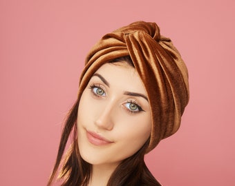 Turban aus Samt, Turban für Frauen, Kopfbedeckung im Vintage-Stil, Beanie Mütze, Chemo Mütze, Alopecia Cover, Retro/Boho Kopftuch