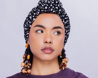 Hairloss gift for her,Turban for women, Rock print pretied cotton  Headwear, Vintage boho Knot Jersey Beanie, Chemo Alopecia hairloss Gift