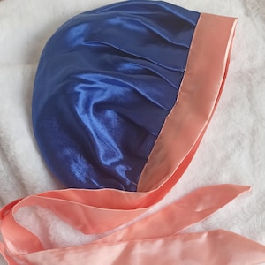 Satin bonnet, reversible silk sleep cap, adjustable bonnet, bonnet with ties, red, blue, pink, black night cap