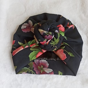 Turban for women, doughnut turban,satin lined turban,floral print knot cap, pretied turban, chemo hat, alopecia, gift for her,fashion turban