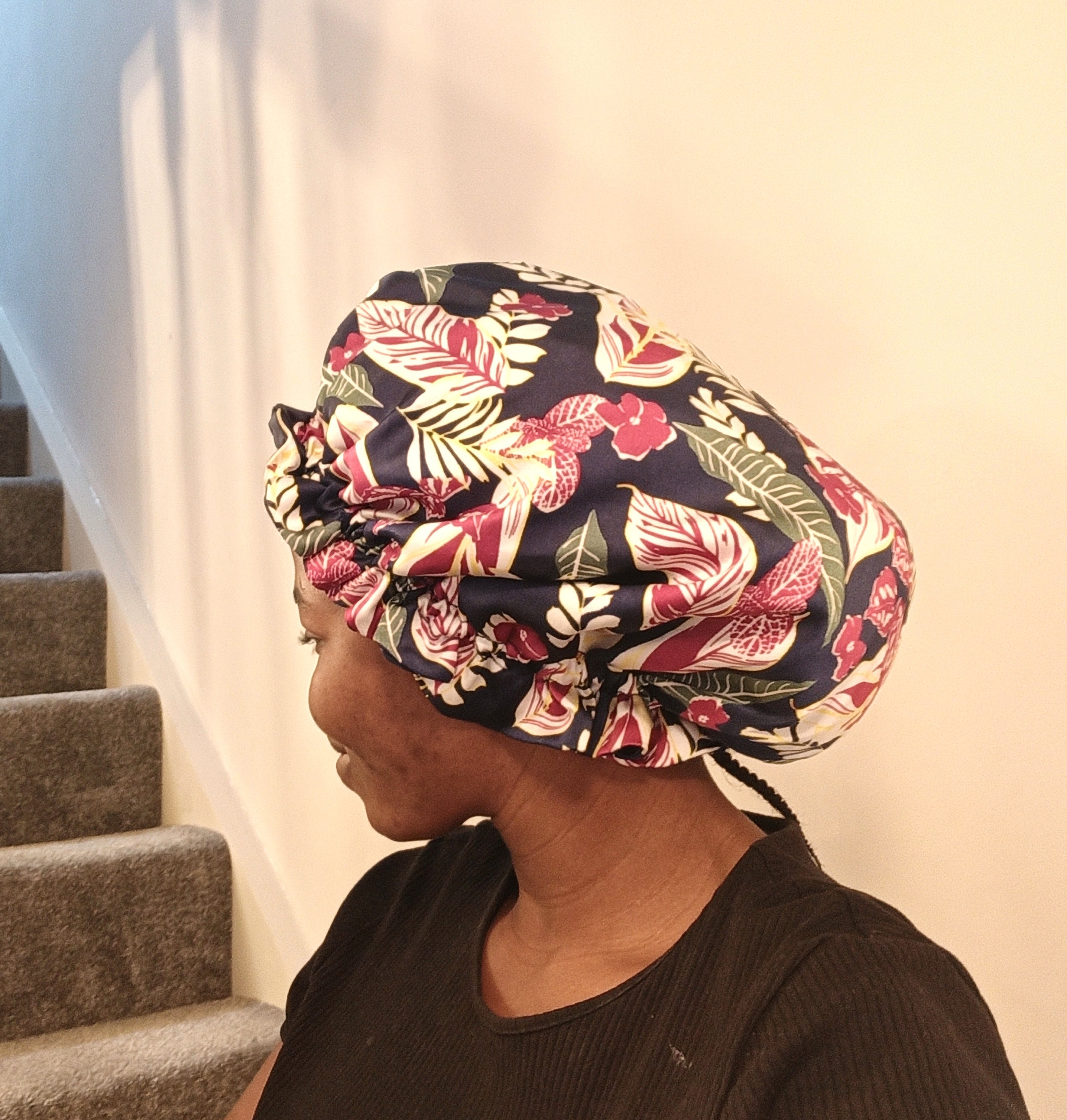 Satin Bonnet, Reversible Satin Bonnet, Floral Print Silk 