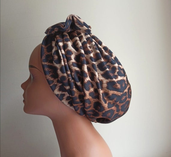 Leopard Print Turban,satin Lined, Animal Print Cap, Turban  display picture 2
