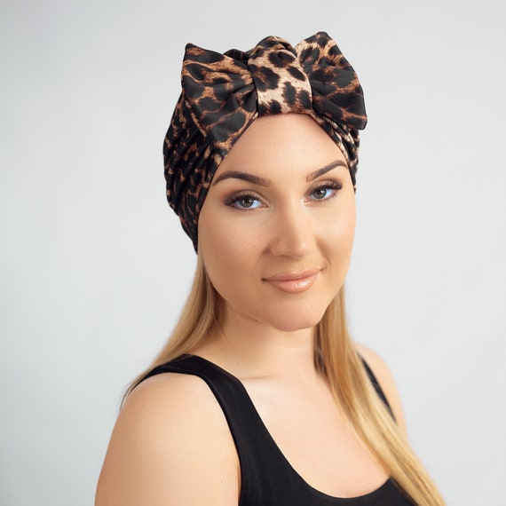 Turban for Women,leopard Print Satin Lined Winter Turban 