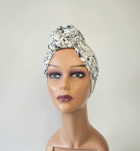 Pretied Turban for Women,vintage Knot Black White Floral Print