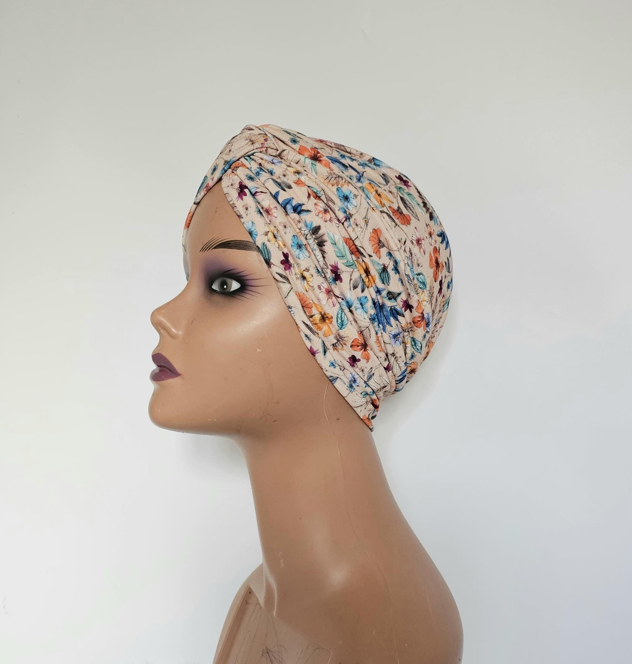 Soft floral cotton jersey vintage pretied turban,turban headwrap for women,chemo turban,alopecia hat,Beanie hat,gift for her,gift for chemo