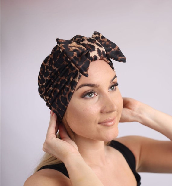 Turban for Women,leopard Print Satin Lined Winter Turban 