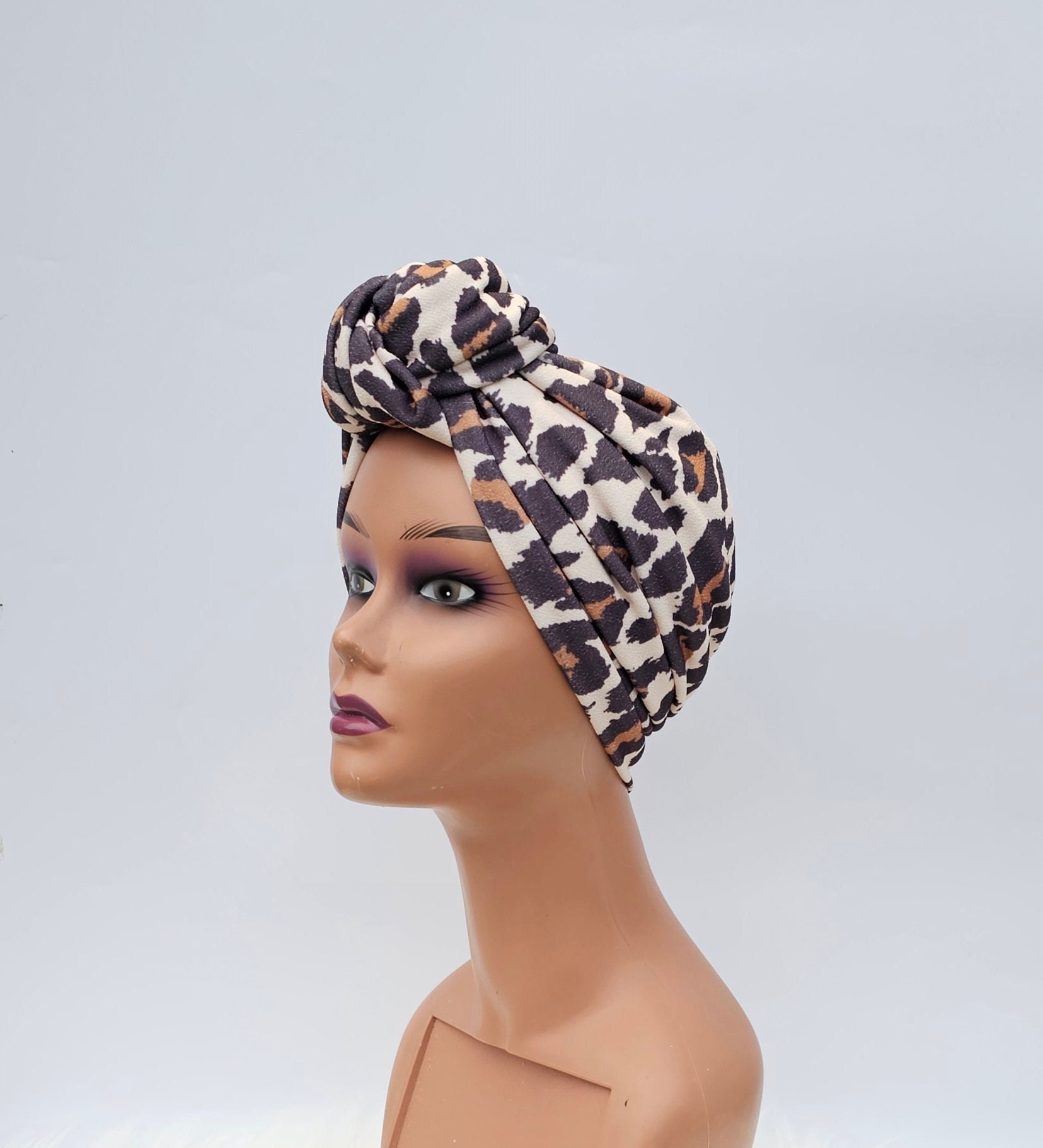 Leopard Print Adjustable Knot Cap, Animal Print Turban for  display picture 3