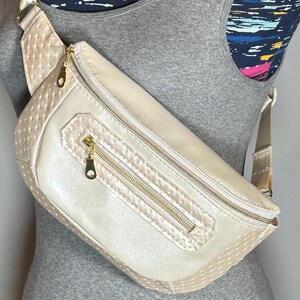 Champagne Quilted Fanny Pack - Metallic Gold Belt Bag with Adjustable Strap